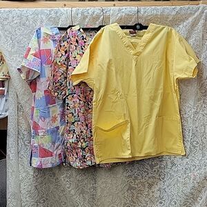 Bundle of 3  v neck scrubs tops:Brands- Dickies, Gals of Cal, and MHD Scrubs